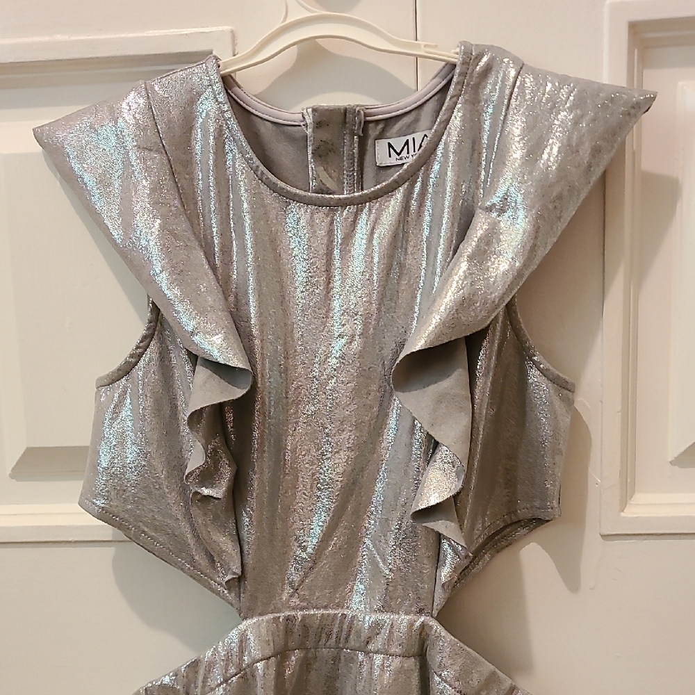 Silver Metallic Ruffle Jumpsuit - Picture 2 of 5